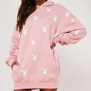 Playboy x Missguided Pink Repeat Print Oversized Hoodie Dress